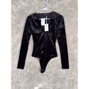 Good American V-Neck Velvet Bodysuit NWT Stretch Luxe Party Top Size XS